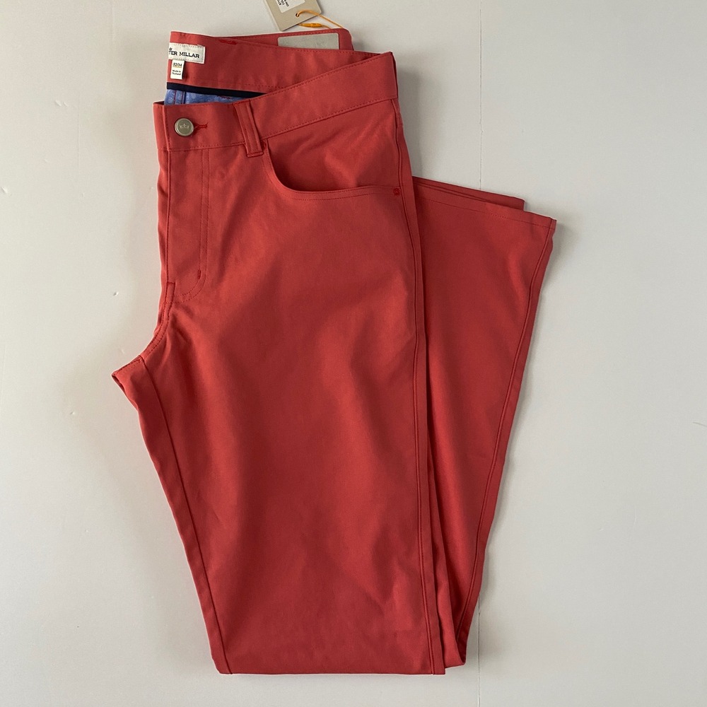 Peter Millar Men Performance Pants 32x34 CRED Coral Red Slim Fit NWT Golf